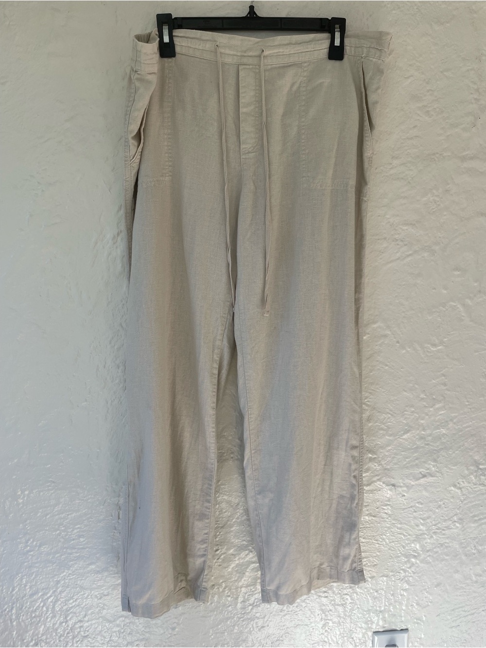 Susina cream wide leg elastic drawstring waist linen pants, summer, beachy XL